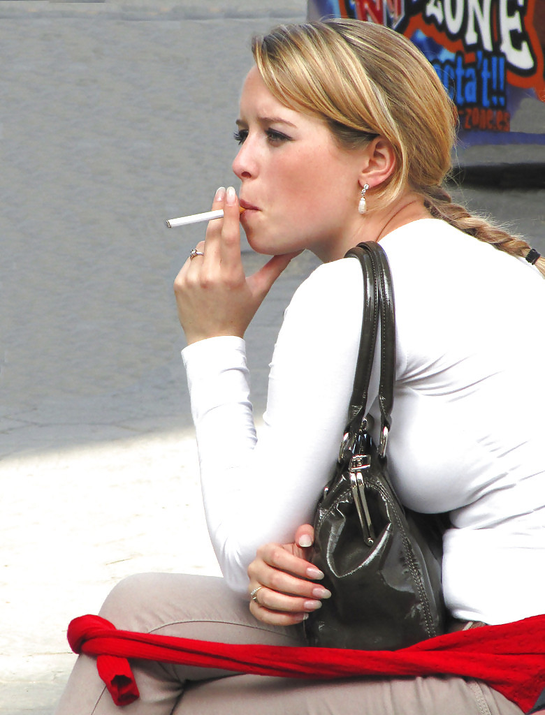 Smoking mature blonde