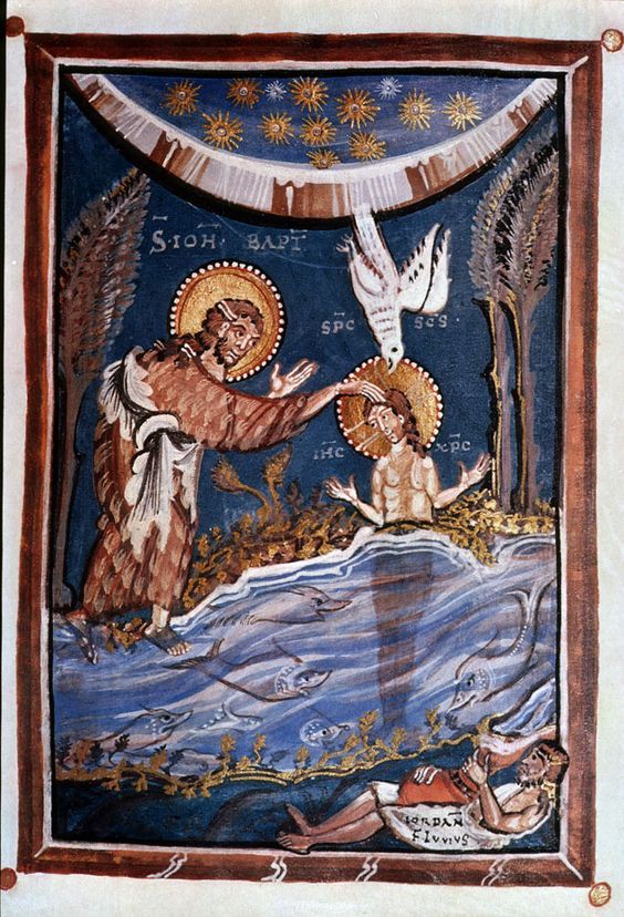 kutxx:
“3.
Baptism of Christ. (Romanesque period. Cologne school)
c. 1020, miniature, Hessische Landesbibliothek, Darmstadt
”