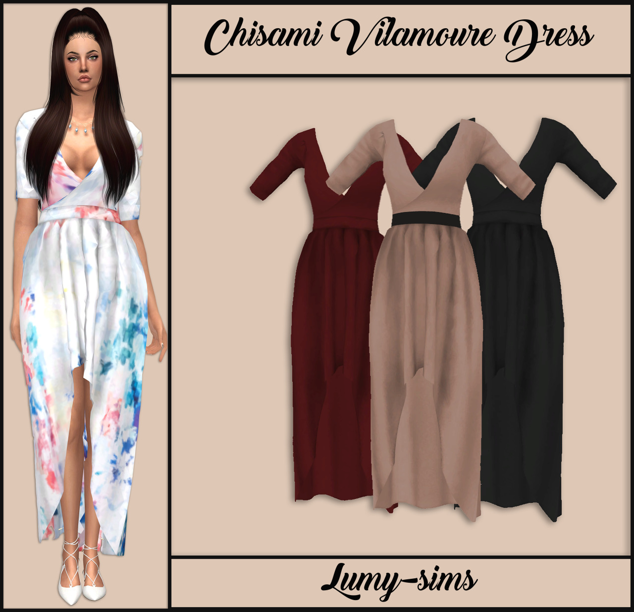 • Chisami Vilamoure Dress• 25 Swatches• Custom Catalog Thumbnail• Note: have some small clipping under the armpits , not very noticeable.• Credits: to @chisimi
