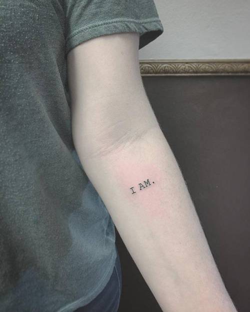 Tattoo tagged with: small, micro, black, languages, tiny, little, forearm,  english, east, font, lettering, quotes, typewriter, english tattoo quotes,  fine line, i am 