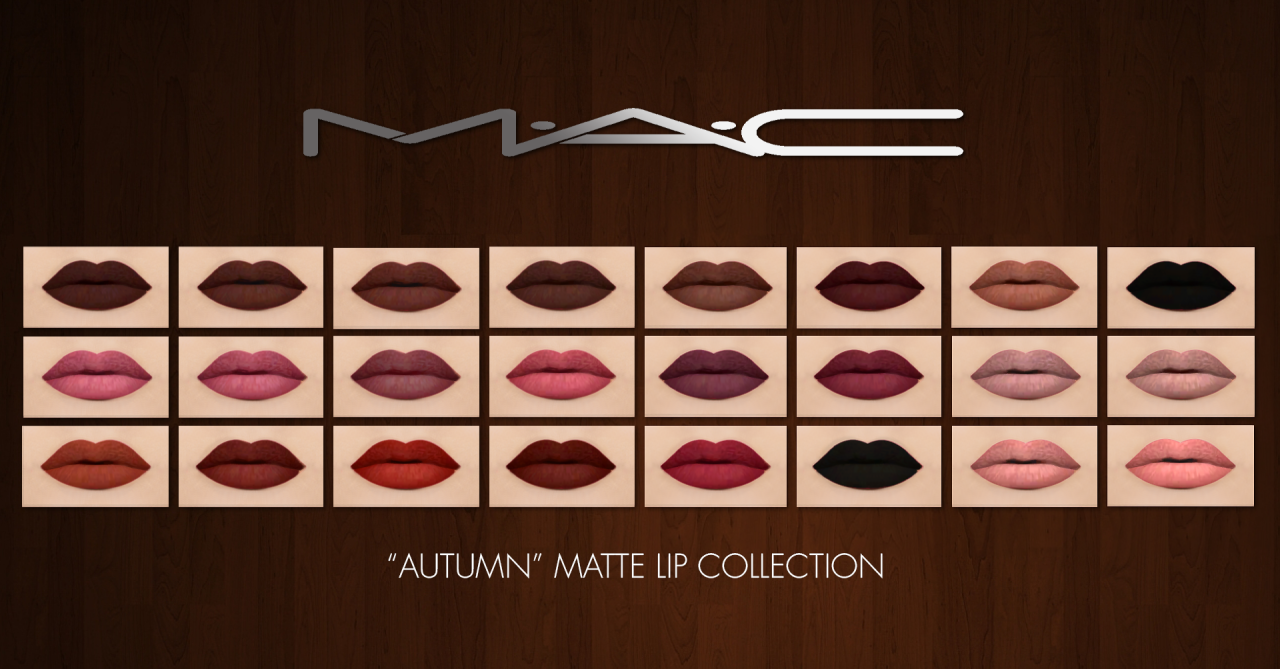“Autumn” Matte Lip Collection by MAC** This set of gorgeous matte lipsticks features 24 fall inspired colors from various makeup brands such as Anastasia Beverly Hills, Lime Crime, OFRA Cosmetics, Jeffree Star Cosmetics, Dose of Colors, MAC...