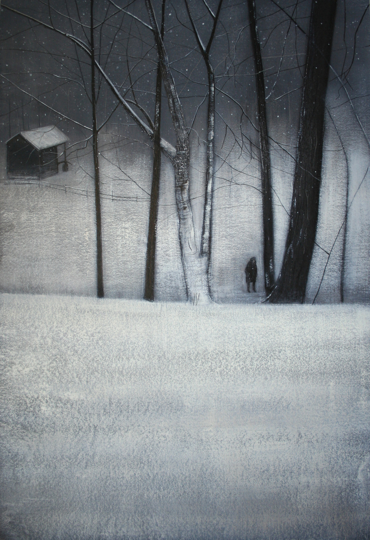 Thomas Lamb (British, b.1978)
Yuki Amongst Trees in Winter II,  2012. Ink, acrylic and charcoal on paper.