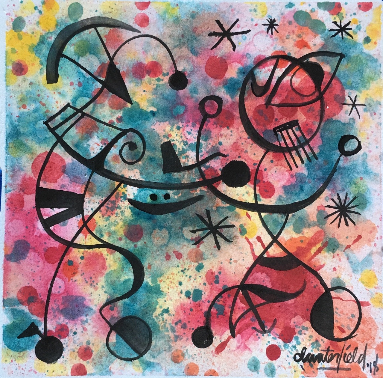 <p>“Chin Music” 2018, watercolor, 8” x 8”</p>