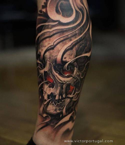 Black & Grey Lower Leg Tattoo