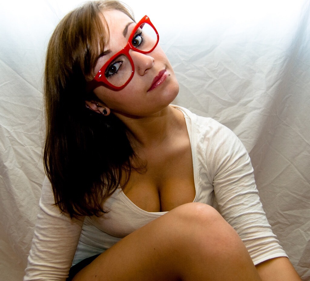 Sexy nerd with glasses violet