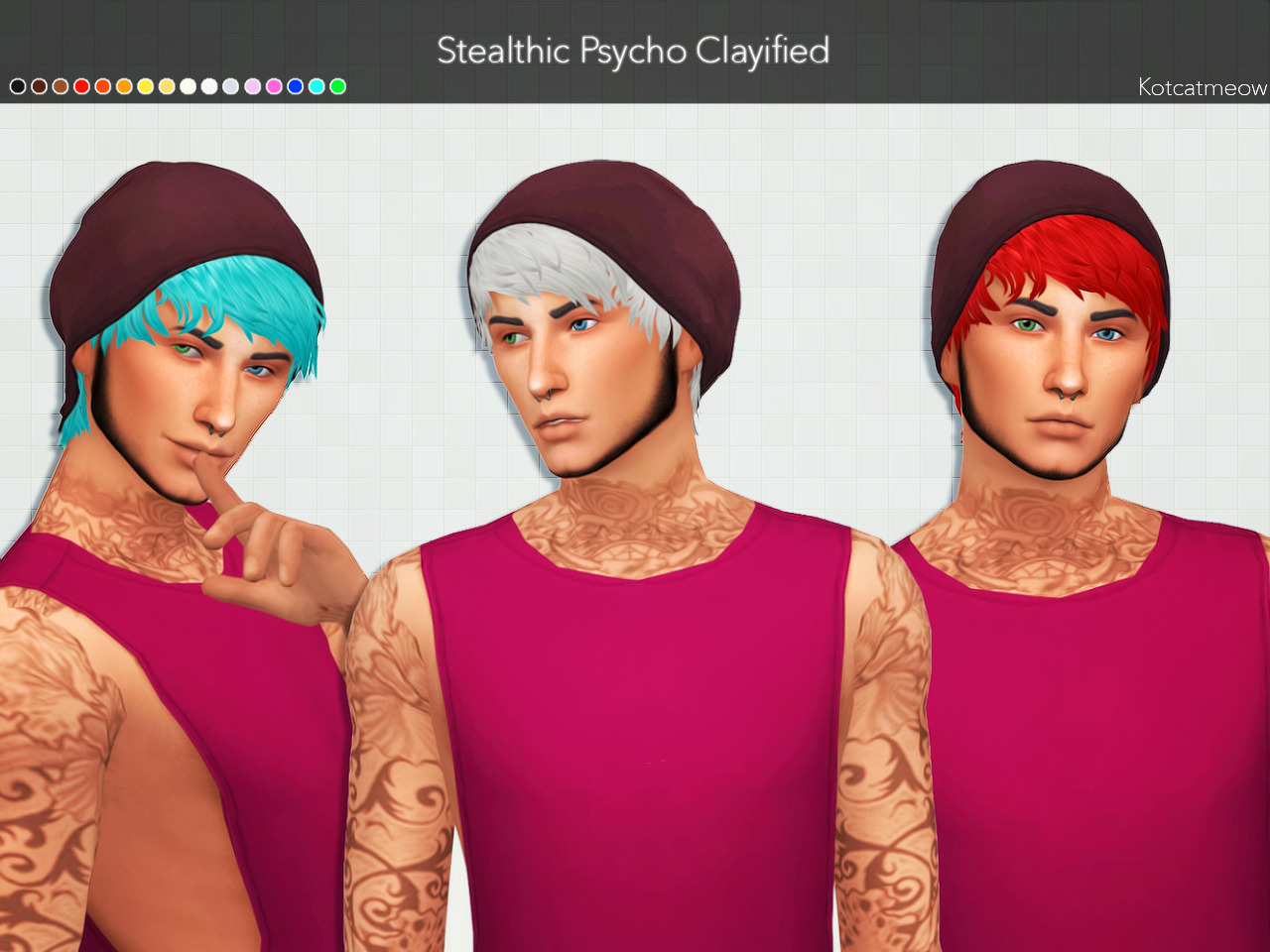 Stealthic Psycho Hair ClayifiedMesh by @stealthic, Custom beanie by @toksik. Thank you so much!
• Standalone
• Custom Thumbnail
• 16 EA Colors
• REQUIRES MESH BY STEALTHIC! → DOWNLOAD MESH
“@stealthic‘s note:
PLEASE note that … you can change the...