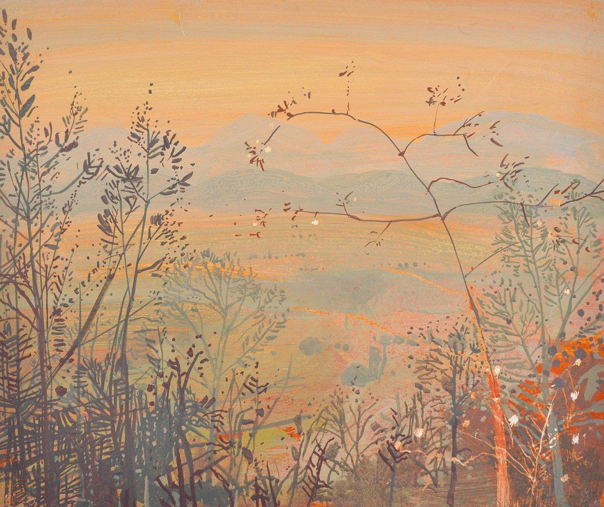 huariqueje:
“ Sunset Umbria - Ruth Stage
British, b.1969-
Egg tempera, 15x18 cm.
”