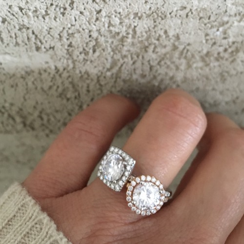 Rose gold and platinum engagement rings from Mark Patterson