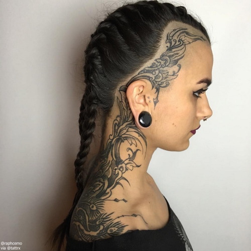Tattoo tagged with: girls with, california, baroque, raphcemo, piercing,  body art, head, gauges, braids, modified, witchy, ornamental, artist,  pierced, dopefam, art, raph cemo, oakland, witch, headtattoo, witches, face,  blackwork, tattooart 