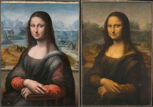limboburgess:

sixpenceee:

A copy of the Mona Lisa painted along side Da Vinci by his apprentice. Unlike the original, however, the paint was preserved showing what the famous painting would have looked like in 1517. (Source)

FRICKING this is gorgeous