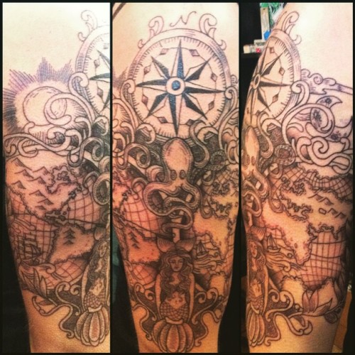 tattoocandy #tattoo #map #maptattoo #nautical #nauticaltattoo #compass 