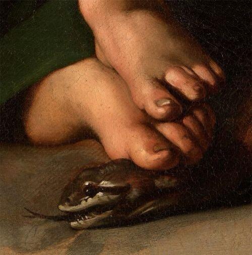 hourglassofblacktears:
  Caravaggio >> Madonna with Serpent.
