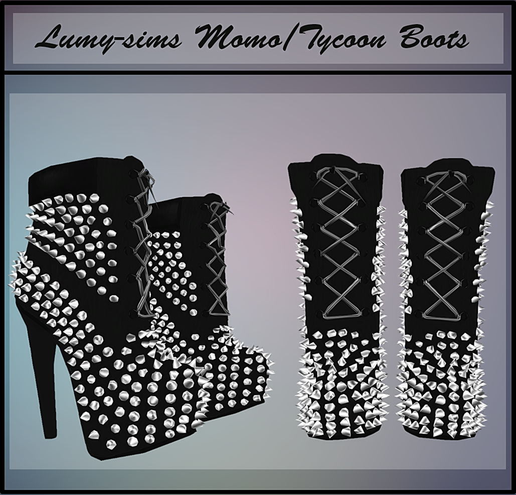 • Tycoon Studs Boots• For female• Works with sliders• Custom Catalog Thumbnail• Credits: Momo-sims/Original - SL• DOWNLOAD