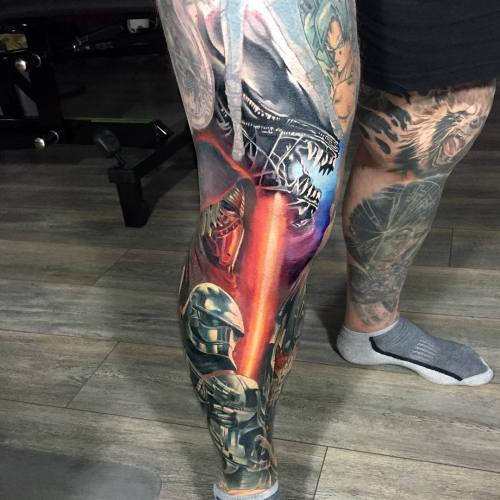 Tattoo tagged with: thigh, predator, leg, star wars 