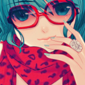 Avatar d'Azuriel, jeune personne au visage doux, aux lunettes rouges, et aux cheveux verts.