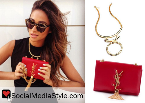 Shay Mitchell\u0026#39;s O Necklace and Red YSL Purse  