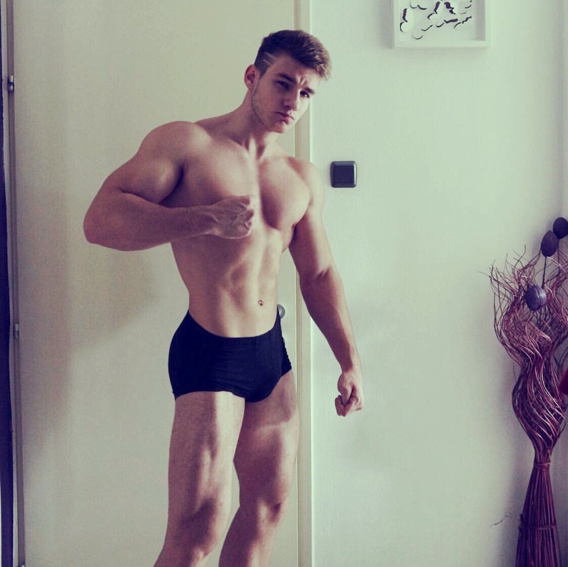 Young fitness model cock