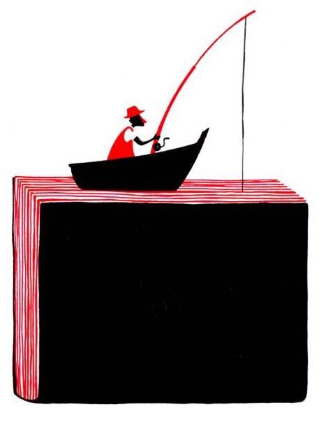 Para pescar, paciencia; para pescar ideas entre los libros, también (ilustración de Daniel Montero Galán)
