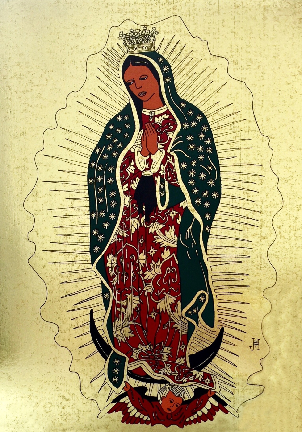 The our lady of Guadalupe (my artwork; silkscreen on gold foil)