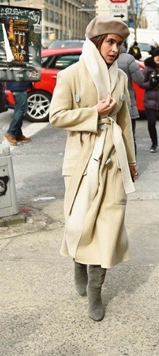 Miraduma wearing a Derek Lam shawl coat