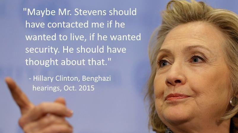 Hillary Clinton suggests Ambassador Stevens death was his fault. (Ambassador Stevens requested increased security over 300 times).SOURCE:...