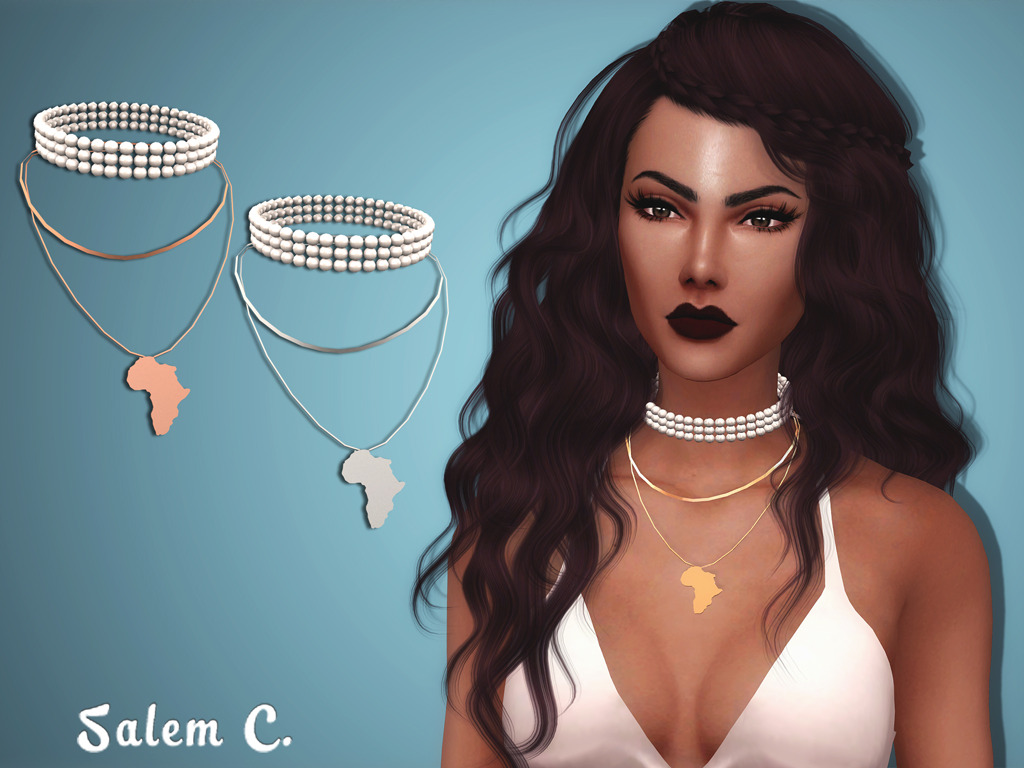 Africa Necklace (TS4)• standalone• 10 swatches• mesh by meDOWNLOAD (SimFileShare)DOWNLOAD (TSR)• Hair - Stealthic, retexture - me• Lipstick - Sintilkia• Dress - me