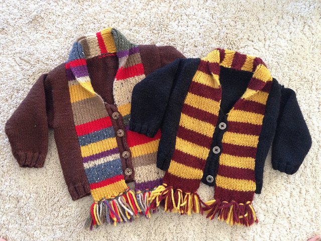 semadcrafter:
earleybirdstuff:
Fourthby
Kate Scalzo Childs cardigan with scarf knitted in pattern in the style of Dr.Who or Harry Potter available for purchase for £3.34 - $4.99 on Ravelry
In sizes 3 months up to 18 months

WHAT WHATTHE WHAT WOT...