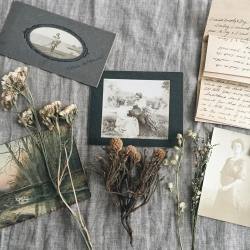 Bits and pieces of other people’s lives. Their joys, their longings, heartaches, their dreams and shortcomings. The photo on the bottom right is dated 1913. In script it says on the back something like “Photo taken in the A.M. Was wed in the P.M”