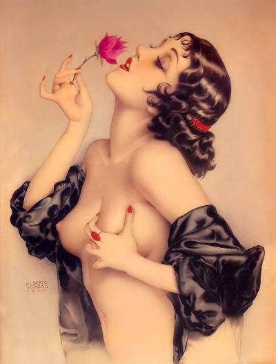 theamazingmindofmooskatheminnie:
“ (via The Great American Pinup) A beauty almost 100 years old - Alberto Vargas - “Memories of Olive” 1920 - A very sensual painting by Vargas from the very early years. Olive Thomas was a dancer for the Ziegfeld...
