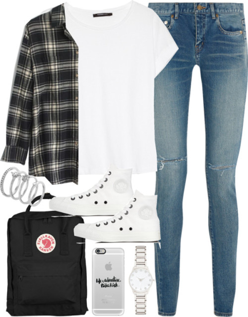 Outfit for university with a flannel and backpack by ferned...