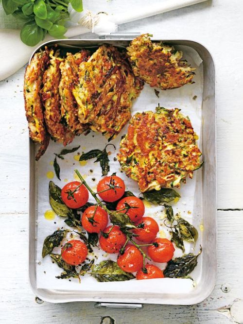 intensefoodcravings:
“ Zucchini and Haloumi Fritters with Roasted Tomatoes | Donna Hay
”