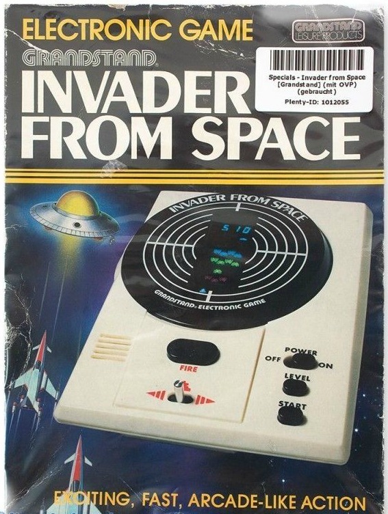 <p><b><a href="http://www.simplyeighties.com/80s-toys.php#.VhouKHpViko">1980s Electronic Game</a></b> - Grandstand Invader From Space (original box)</p>