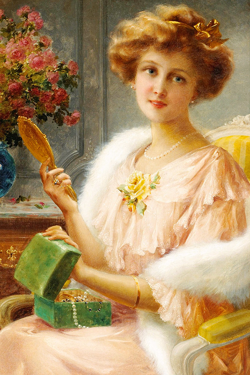  A Young Lady with A Mirror by Emile Vernon