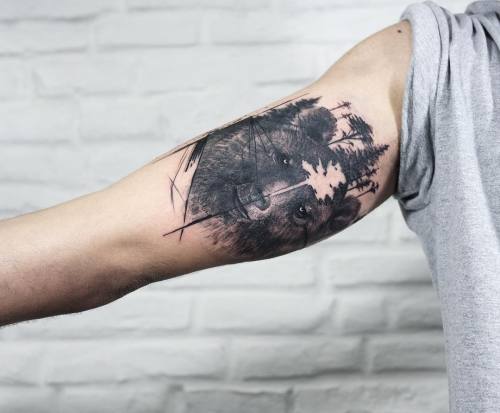 Tattoo tagged with: splatter, br, bear, tree 