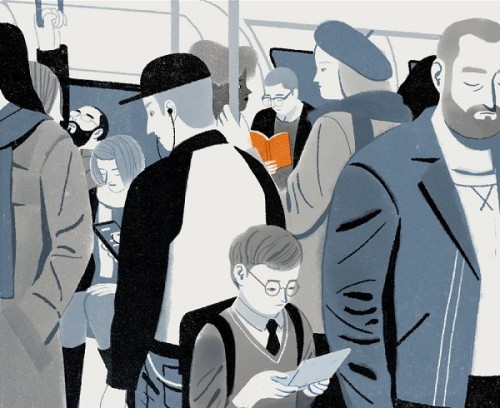 Aprovechando el metro para leer (ilustración de Jun Cen)