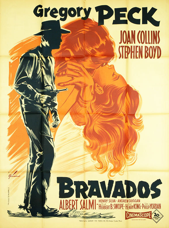 French grande for THE BRAVADOS (Henry King, USA, 1958)
Designer: Boris Grinsson (1907-1999) [see also]
Poster source: EBay with thanks to D-Kaz