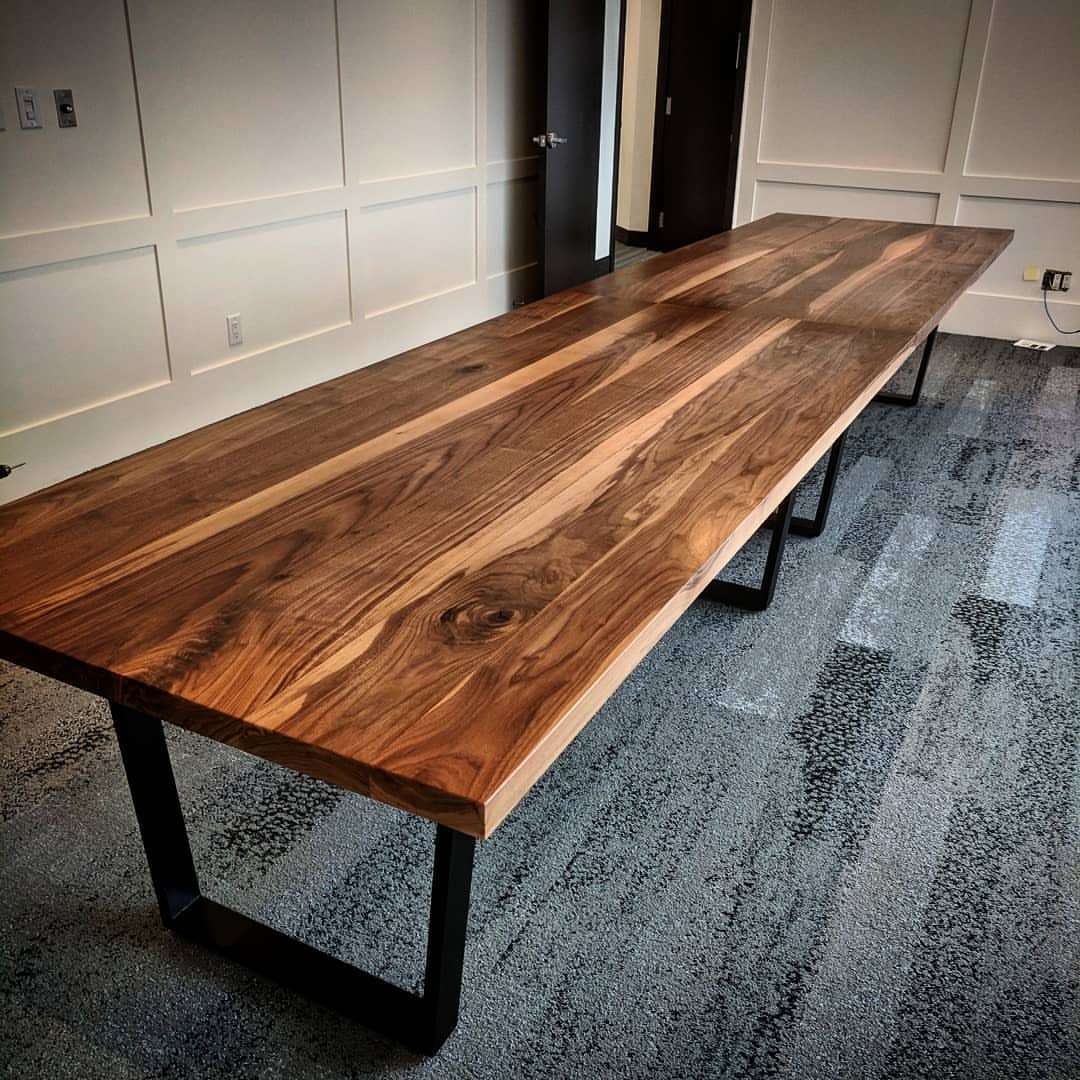 <p>Massive delivery and set up today of a 15 ft long two section walnut boardroom table. This is a nice setup with lots of character in the boards. We did a satin clear coat on the tops and mounted them on satin black powder coated legs. The two tables can connect and disconnect easily for flexibility in how they are set up.</p>
<p>Contact your closest Barnboardstore location to get a quote on a boardroom table for your business. See <a href="http://www.barnboardstore.com">www.barnboardstore.com</a> for more info. (at Barnboardstore Hamilton)<br/>
<a href="https://www.instagram.com/barnboardstore/p/Bv2Qql2h9hb/?utm_source=ig_tumblr_share&igshid=c6ajhn8i4c9a">https://www.instagram.com/barnboardstore/p/Bv2Qql2h9hb/?utm_source=ig_tumblr_share&igshid=c6ajhn8i4c9a</a></p>