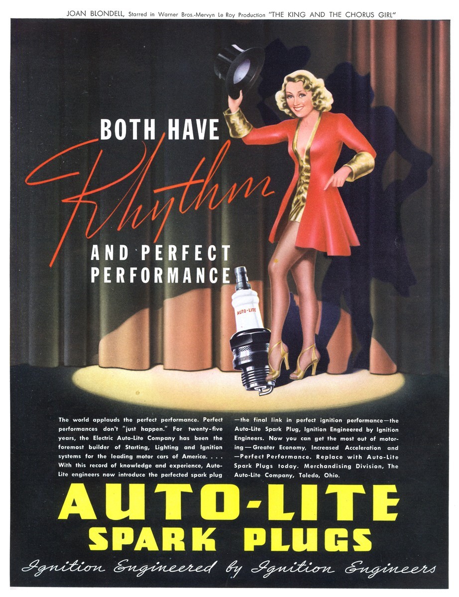 Auto-Lite Spark Plugs featuring Joan Blondell - published in Life - June 28, 1937