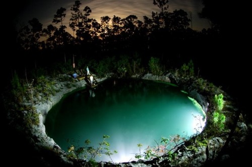 The Sawmill Sink is a blue hole located in the Bahamas. It was originally the site of an archaeological dig meaning that it was once dry. As water levels rose, the hole slowly filled with water and preserved the bones that were within the hole....