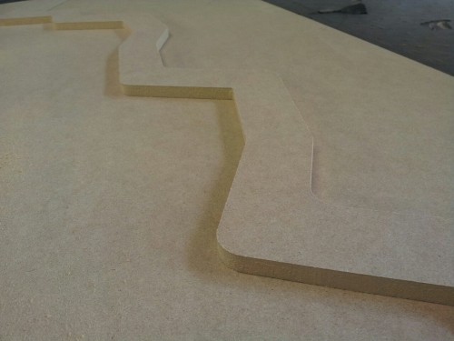 <p><strong>A 3D stock price graph anyone?</strong> Not quite - this is an upper edge for a blind in a paint ball theatre, CNC cut to match our customers’ drawing. Duck!</p>