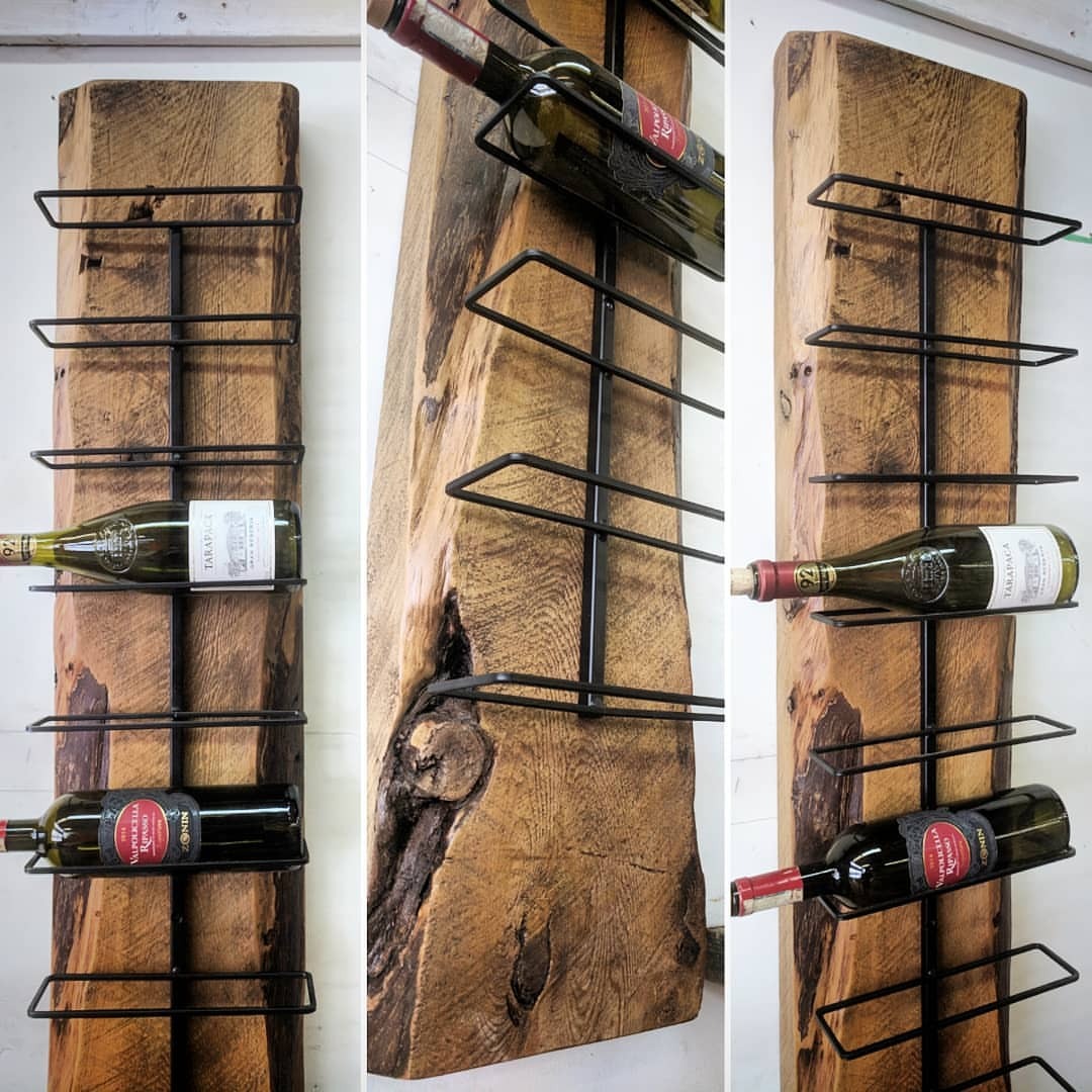 <p>Flush mount reclaimed barn board and metal wine rack. For this one we had some fun taking a chunky, character filled barn floor board and turning into a display / bottle holder. </p>
<p>Lots of knots, saw marks and patina on the board have been highlighted with a light sanding and satin clear coat.</p>
<p>We have made is so it mounts flush on any wall (hardware included). Size us about 52 inches tall and 13 inches wide (when bottles are mounted). Capacity is 9 bottles.</p>
<p>One only for sale at Toronto shop ( can be shipped) - email for pricing to sales@barnboardstore.com</p>
<p> (at Barnboardstore.com)<br/>
<a href="https://www.instagram.com/barnboardstore/p/BugoCiEBPFh/?utm_source=ig_tumblr_share&igshid=o2hbv5df5qma">https://www.instagram.com/barnboardstore/p/BugoCiEBPFh/?utm_source=ig_tumblr_share&igshid=o2hbv5df5qma</a></p>