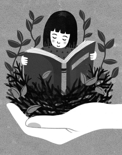 En familia, mimamos a los pequeños lectores (ilustración de Boyoun Kim)