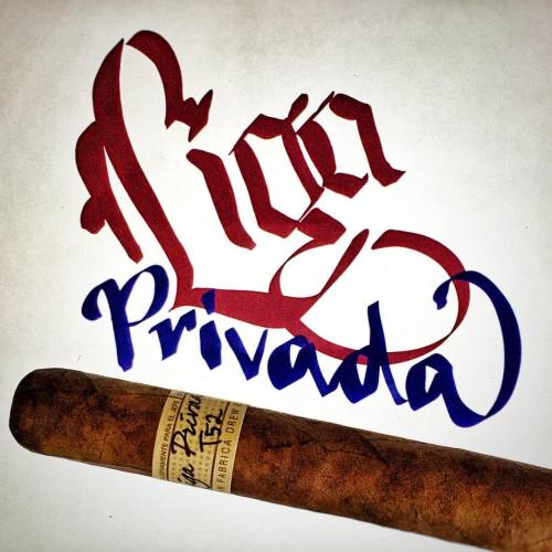 Having another great birthday gift cigar, a Drew Estate Liga Privada T52! #cigar #cigars #cigarlife #cigarlounge #cigarfly #calligraphy #lettering #lefty #leftylettering #inkandcigars #cigarart #calligraphyandcigars #drewestate #drewestatecigar #de4l...