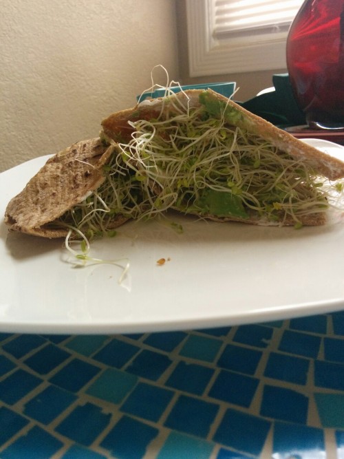 spinachandmushrooms:
“ thoughtfulbody:
“ Lunch: avocado and sprout stuffed whole wheat pita
”
With Wildwood Zesty Garlic Aioli
”