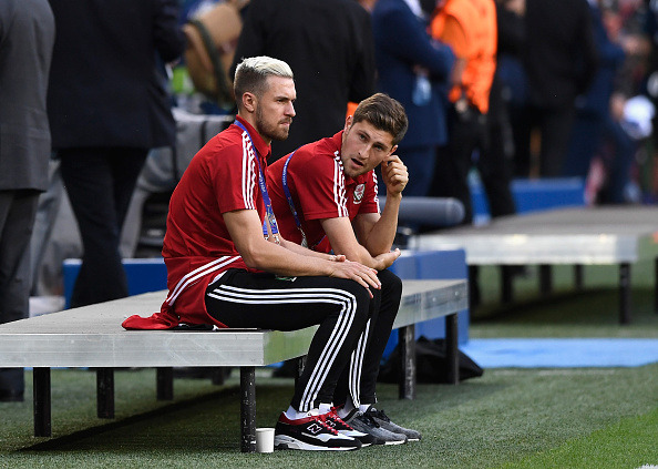 sportsmancrush: “ Aaron Ramsey & Ben Davies before the match Portugal-Wales ”