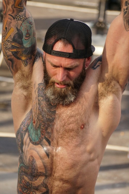 Muscle rammed hairy tattoo