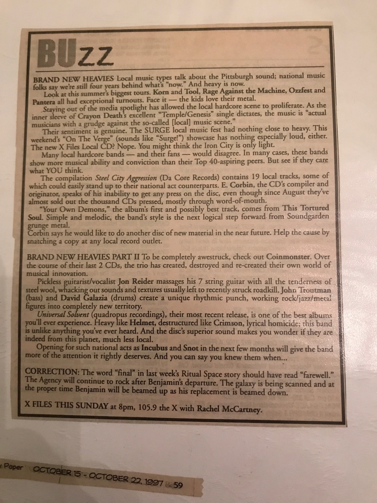 <p><i>Buzz Column, Greg Hoy, Pittsburgh City Paper, 10/15-22/1997</i></p>