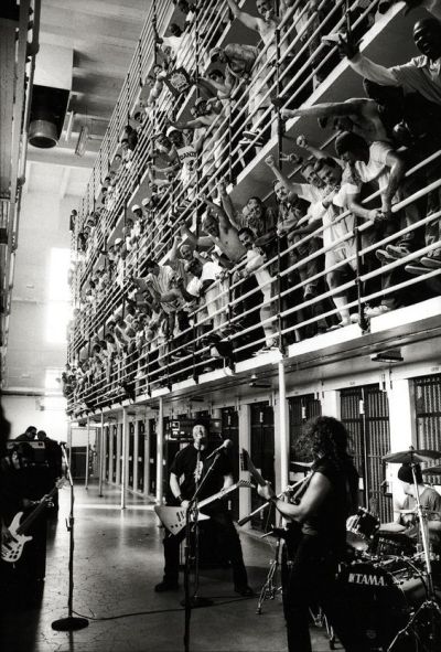 In 2003, Metallica played a ten-song set in San Quentin Prison, California. The band recorded the music video for St. Anger in the prison and in return for using the prison in their video, played for the inmates and also made a $10,000 donation...