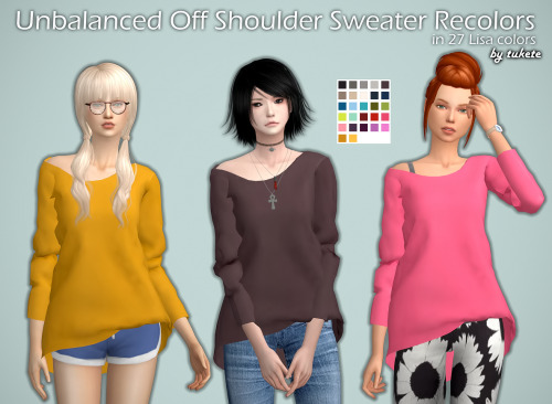 Unbalanced Off Shoulder Sweater Recolors I made texture more maxis-match-y. I also remove from the texture shoulder strap so that it can now be used with accessories shirts like I made on a third model. A link to that accessory you can find under the...
