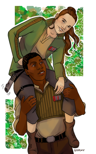 stitchyarts:“SW Dress Up prompt #4: Finn and Rey, Green and FormalNewly minted Resistance Captain Rey and Captain Finn, behaving in a manner very becoming of their rank. This is “formal” for Rey! She’s wearing sleeves and she combed 2/3s of her...